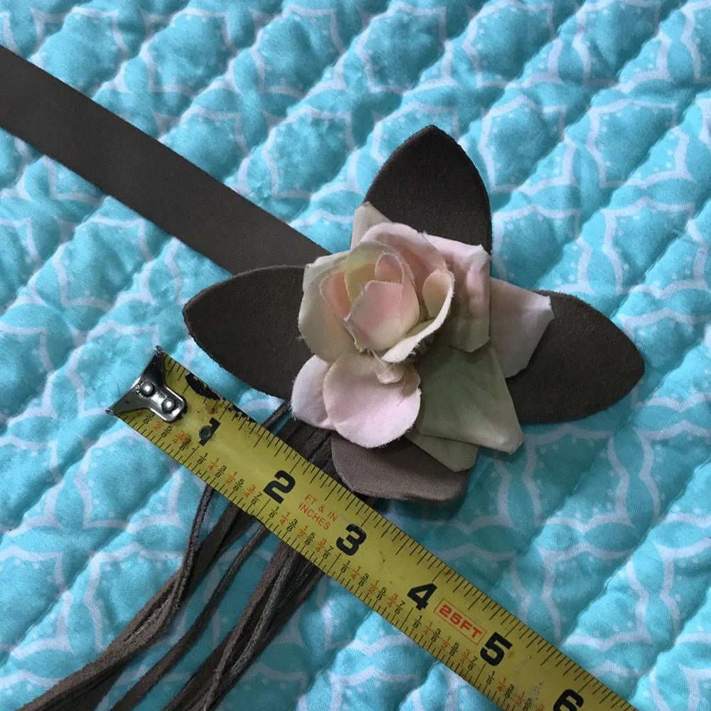 rose Floral suede fringe festival belt